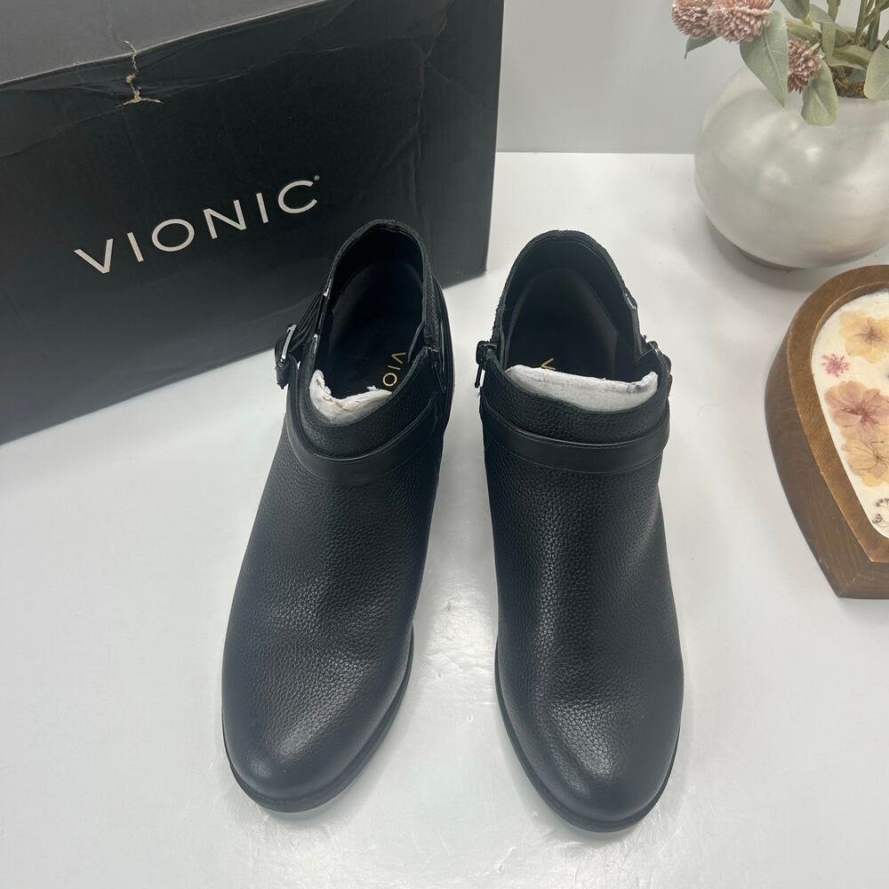 Vionic Farrah Leather Block Heel Side Zip Boot Black Women 8 Medium NWB - Picture 5 of 10
